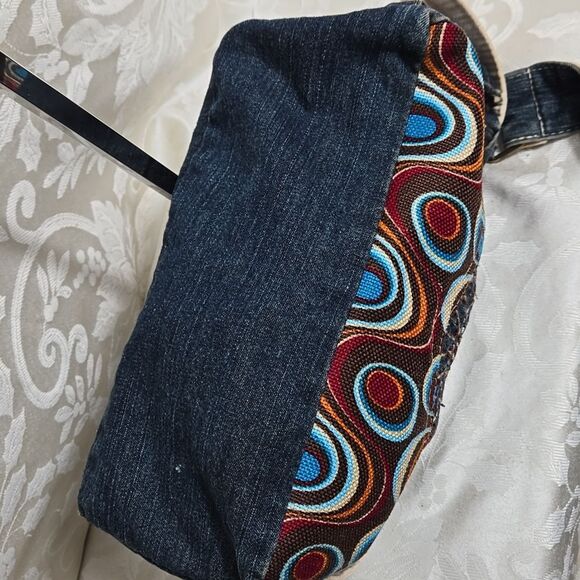 Butterfly Denim Shoulder Bag with  Multicolor Accents - Picture 7 of 8